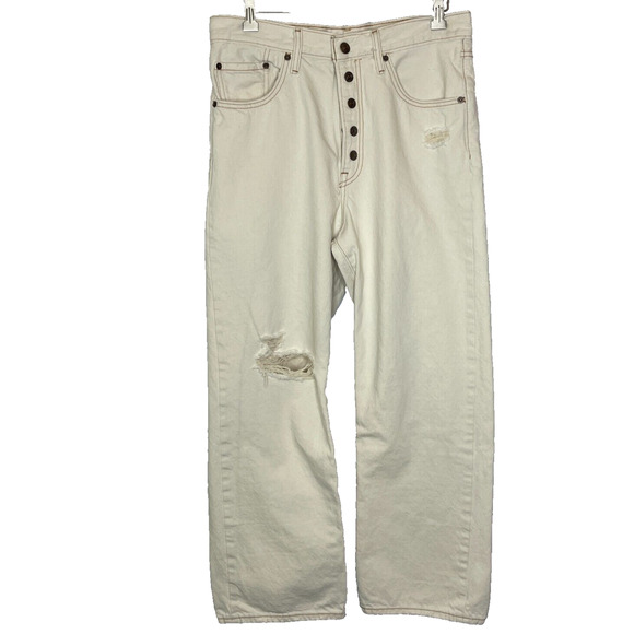 Women's 30 Levi's Ribcage Straight Ankle Ivory Cotton Jeans Snap Flyoo - Picture 1 of 6